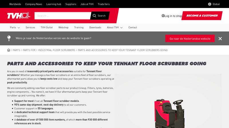 Parts for Tennant floor scrubbers? TVH is your global supplier tennant auto scrubber parts