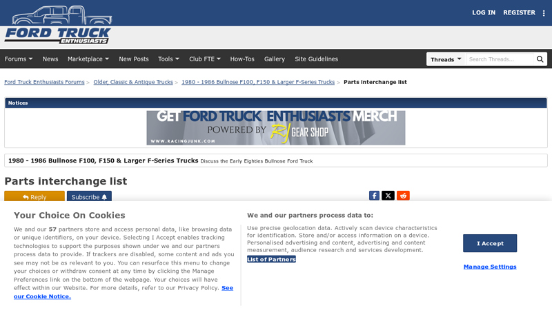 Parts interchange list ford motor replacement parts