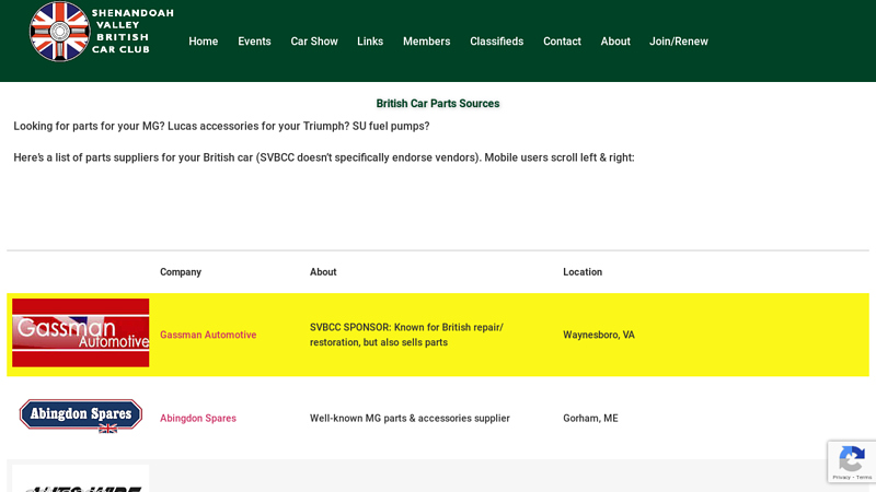 Parts Sources For British Cars car parts england