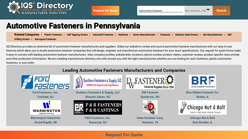 Pennsylvania Automotive Fastener Manufacturers gilbertsville auto parts