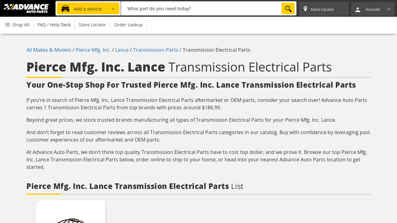Pierce Mfg. Inc. Lance Transmission Electrical Parts lance auto parts