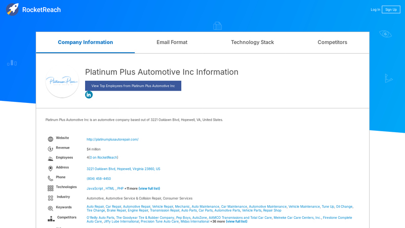 Platinum Plus Automotive Inc Information action auto parts hopewell va
