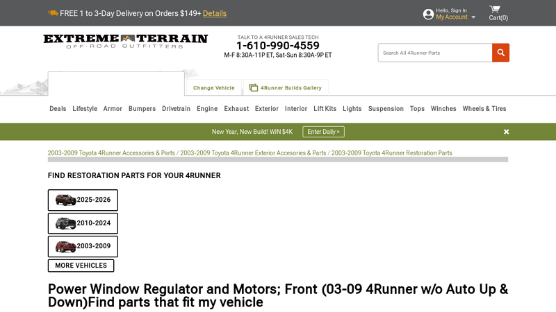 Power Window Regulator and Motors; Front (03 2007 toyota 4runner window parts