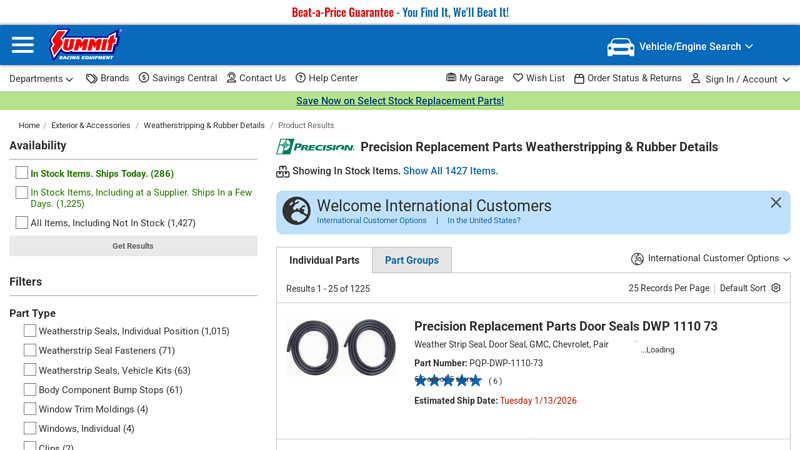 Precision Replacement Parts Weatherstripping & Rubber Details weather strip car parts