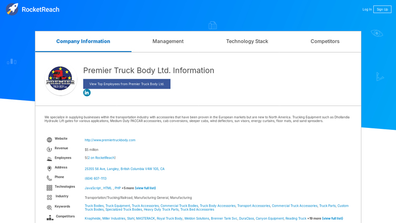 Premier Truck Body Ltd. Information premier truck parts inc