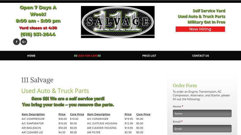 Price List car parts salvage yard near me