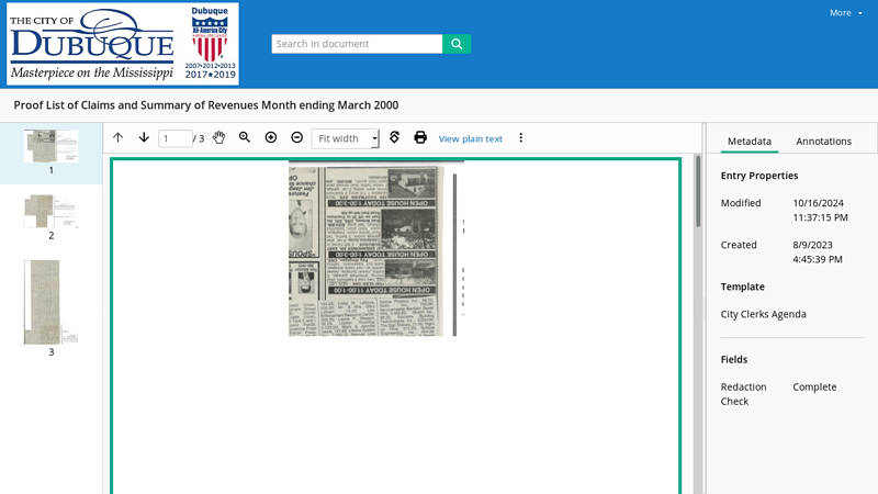 Proof List of Claims and Summary of Revenues Month ending March ... iwi motor parts