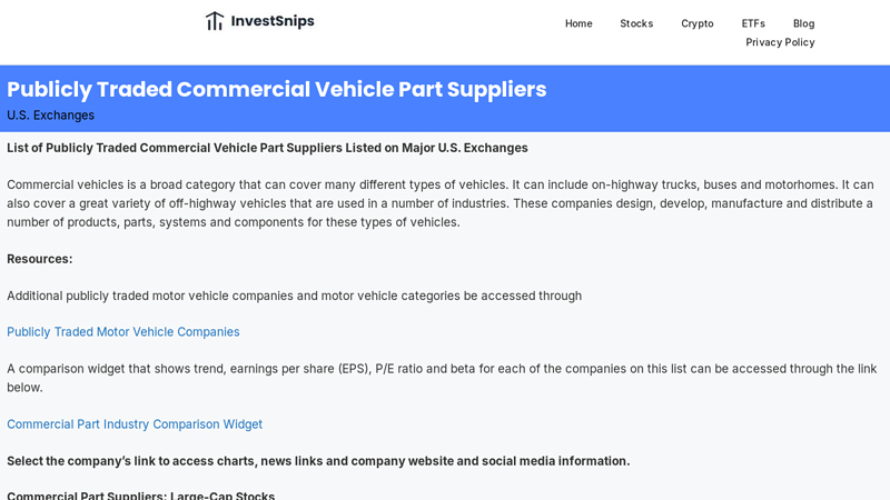 Publicly Traded Commercial Vehicle Part Suppliers auto partes usadas