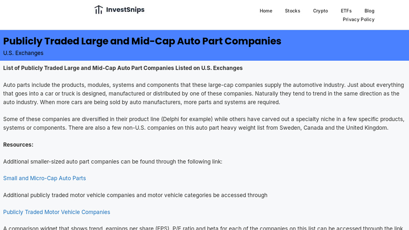Publicly Traded Large and Mid consumers auto parts