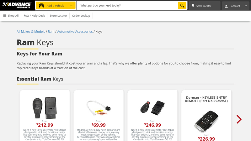 Ram Keys boost auto parts key fob