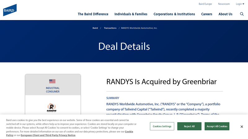 RANDYS Is Acquired by Greenbriar randy's auto parts