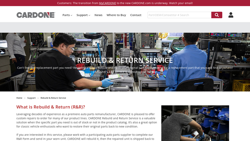 Rebuild & Return Service r&r auto parts