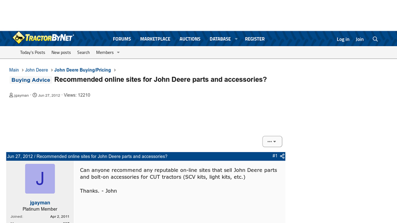 Recommended online sites for John Deere parts and accessories? lawn tractor parts online