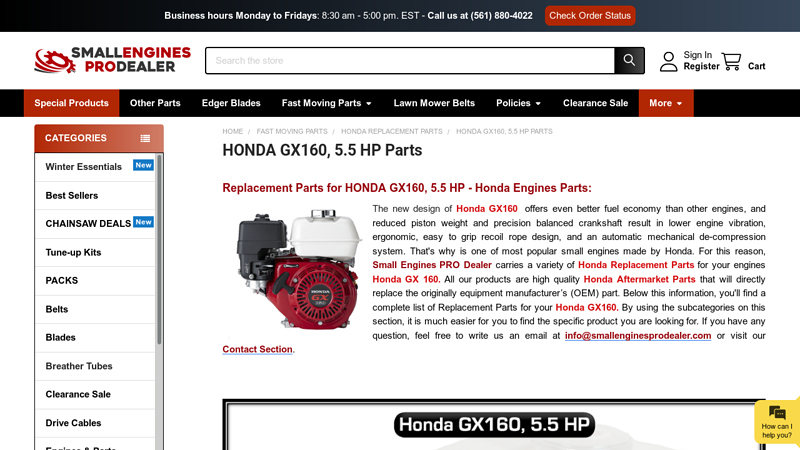 Replacement Parts for HONDA GX160, 5.5 HP honda gx160 racing parts