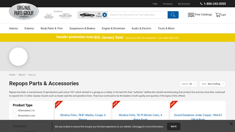 Repops Parts & Accessories @ OPGI.com pops auto parts