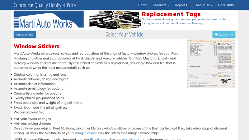 Reproduction Window Stickers ford show parts window sticker