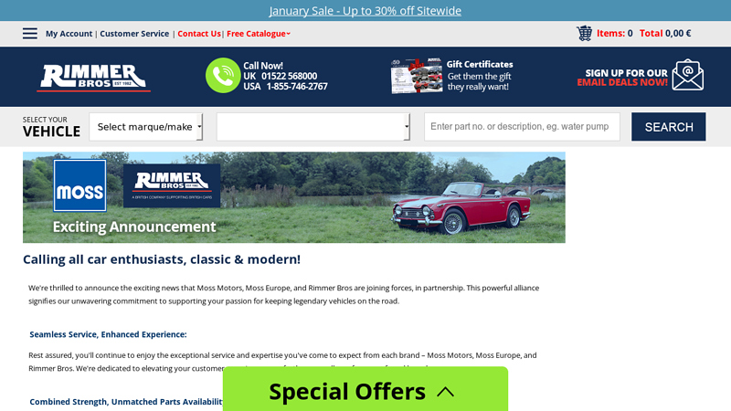 Rimmer Bros Announce Moss Motors & Moss Europe Partnership moss car parts