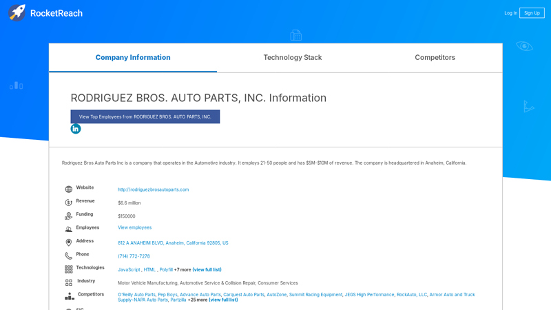 RODRIGUEZ BROS. AUTO PARTS, INC. Information rodriguez brothers auto parts