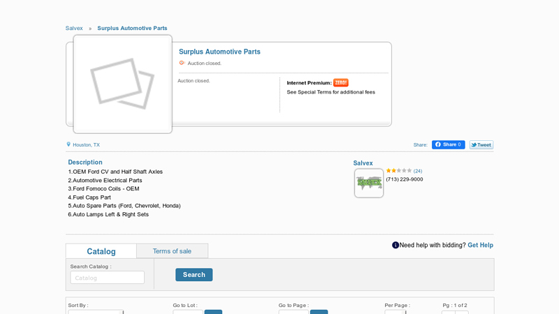Salvex Auction Catalog spare parts auto surplus