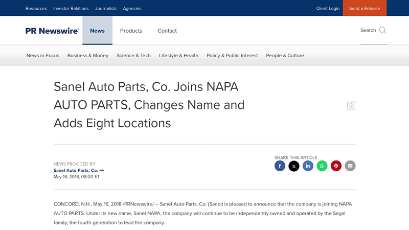 Sanel Auto Parts, Co. Joins NAPA AUTO PARTS, Changes Name ... sanel auto parts