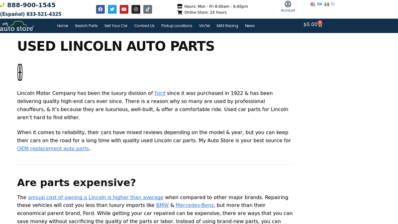 Save Big On Used Car Parts for Lincolns lincoln car parts online
