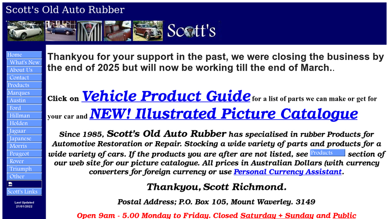 Scott's Old Auto Rubber vintage car rubber parts