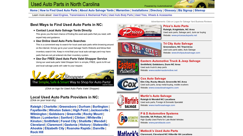Search for Used Auto Parts in NC. Local Salvage Yards used auto parts charlotte nc