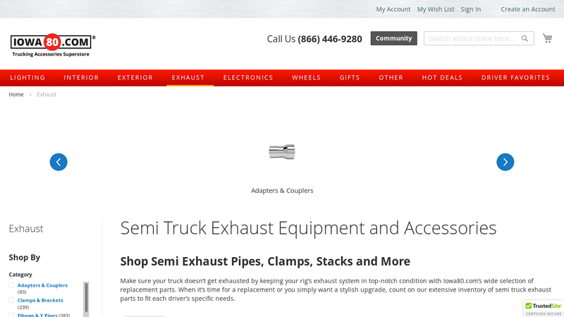 Semi Truck Exhaust Stacks and Accessories at Iowa 80 truck exhaust parts