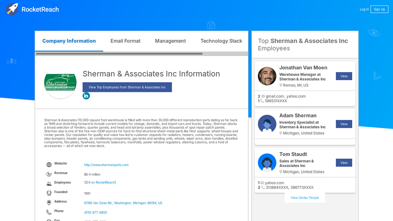 Sherman & Associates Inc Information sherman car parts