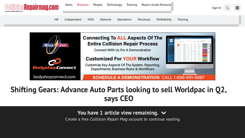 Shifting Gears advance auto parts ontario