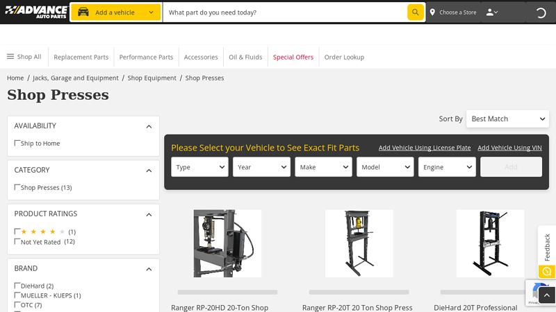 Shop Presses advance auto parts huntsville
