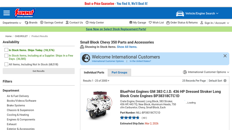 Small Block Chevy 350 Parts & Accessories 350 motor parts