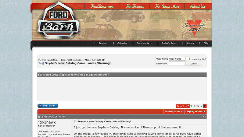 Snyder's New Catalog Came...and a Warning! snyder auto parts