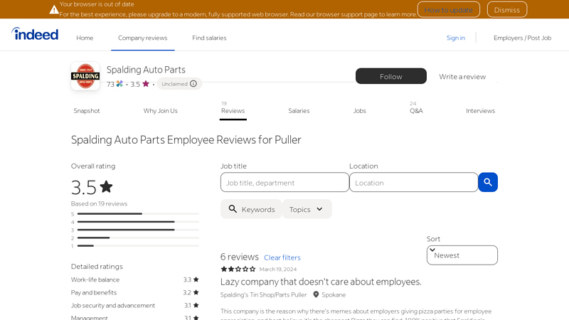 Spalding Auto Parts Employee Reviews for Puller spalding auto parts