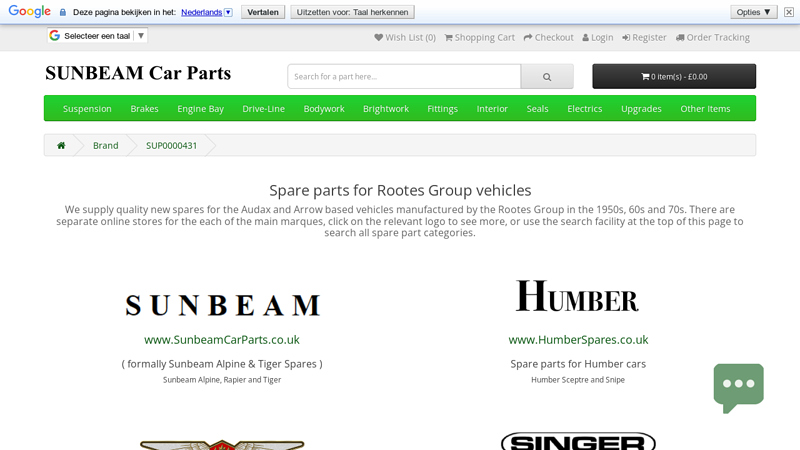 Spare parts for Rootes Group vehicles sunbeam tiger car parts