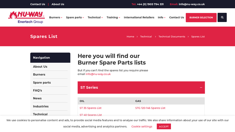 Spares List nuway auto parts