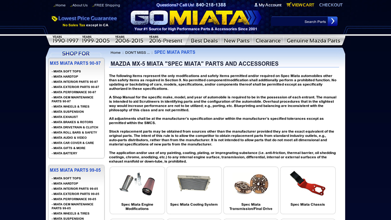SPEC MIATA PARTS mazda miata auto parts