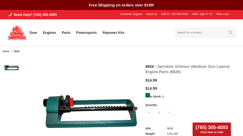 Sprinkler Gilmour (Medium Size Lawns) Engine Parts (8826) tractor sprinkler replacement parts