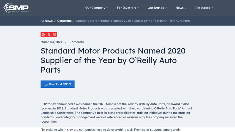 Standard Motor Products Named 2020 Supplier of the Year by O ... o reilly auto parts corporate office