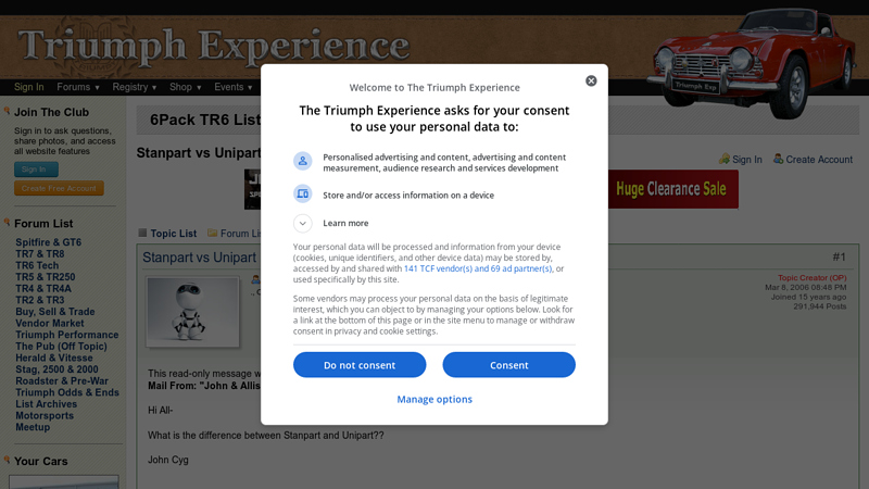 Stanpart vs Unipart : 6Pack TR6 List Archive tr6 car parts