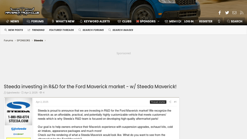 Steeda investing in R&D for the Ford Maverick market ford maverick performance parts
