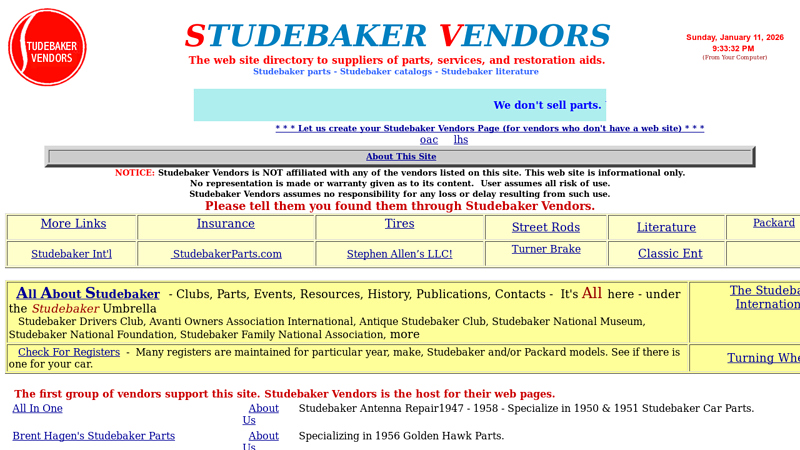 Studebaker Vendors Web Site Parts Directory studebaker truck parts