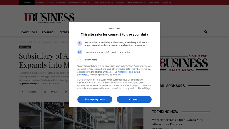 Subsidiary of Ann Arbor's Stellex Expands into Midwest fenix auto parts