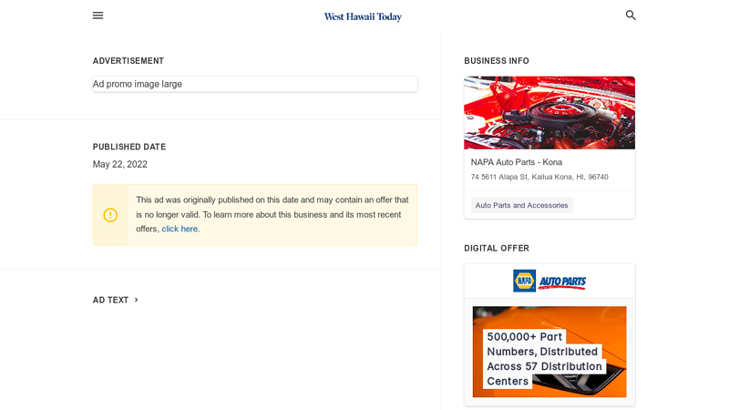 SUNDAY, MAY 22, 2022 Ad auto parts kona hawaii