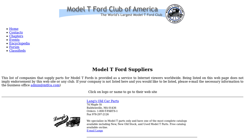 Suppliers model t car parts