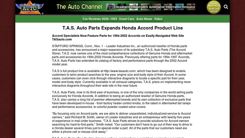 T.A.S. Auto Parts Expands Honda Accord Product Line 01 honda accord parts