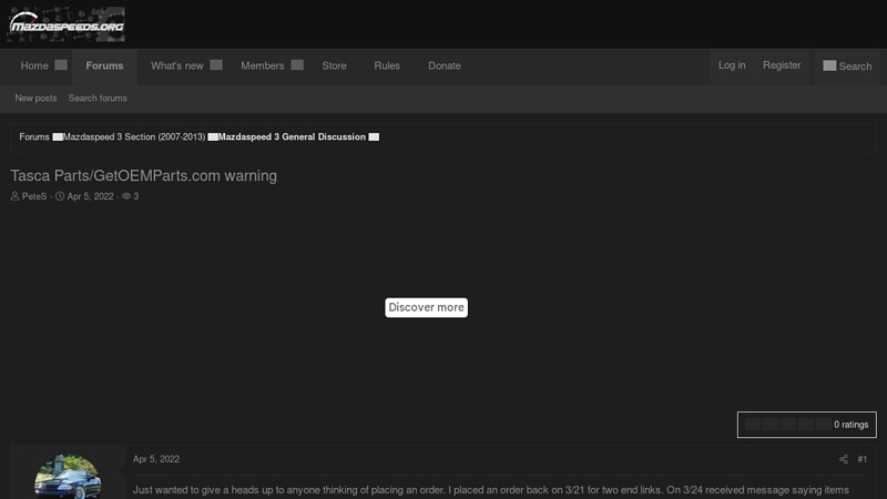 Tasca Parts/GetOEMParts.com warning mazda car parts online