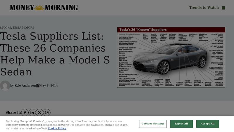 Tesla Suppliers List tesla auto parts