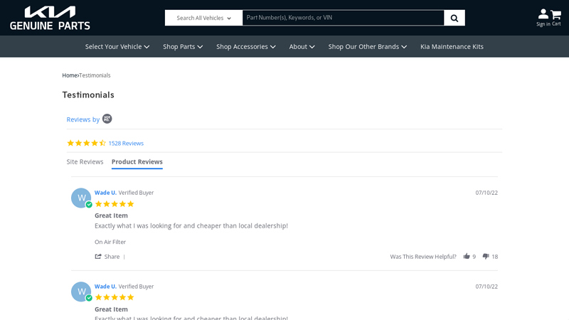 testimonials kia motor parts online