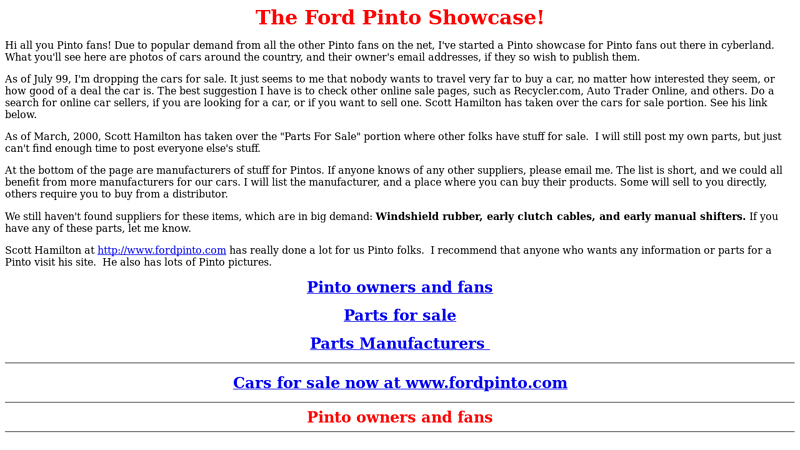 The Ford Pinto Showcase ford pinto car parts